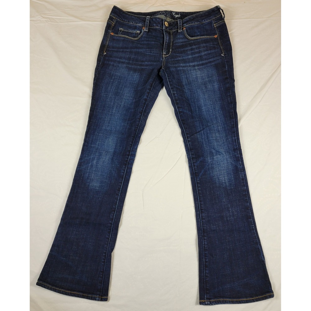 American Eagle Skinny Kick Jeans Womens 12 Reg Dark Wash Sequin Pocket Stretch